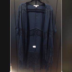 Navy Blue Lace Cut-out Kimono